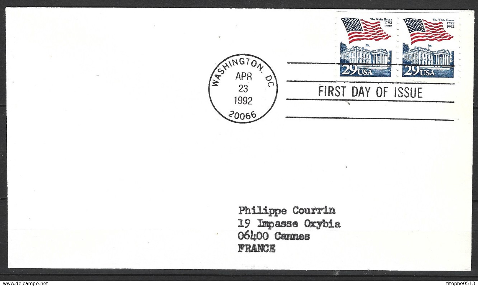 USA. N°2015 De 1992 Sur Enveloppe 1er Jour. Drapeau/Maison Blanche. - Briefe