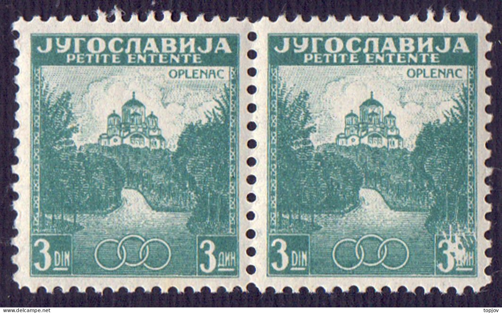 JUGOSLAVIA - ERROR "BROKEN NOMINAL"  In Pair - EUROPA ANTANTA - CHURCH OPLENAC - **MNH - 1937 - Non Dentelés, épreuves & Variétés