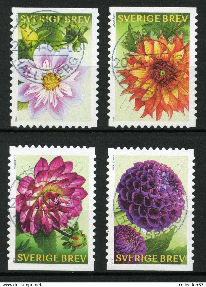 Réf 77 < -- SUEDE 2013 < Yvert N° 2923 à 2926 Ø < Mi 2945-2948 Ø Used -- > Flore Fleurs < Dahlia En Fleur - Used Stamps