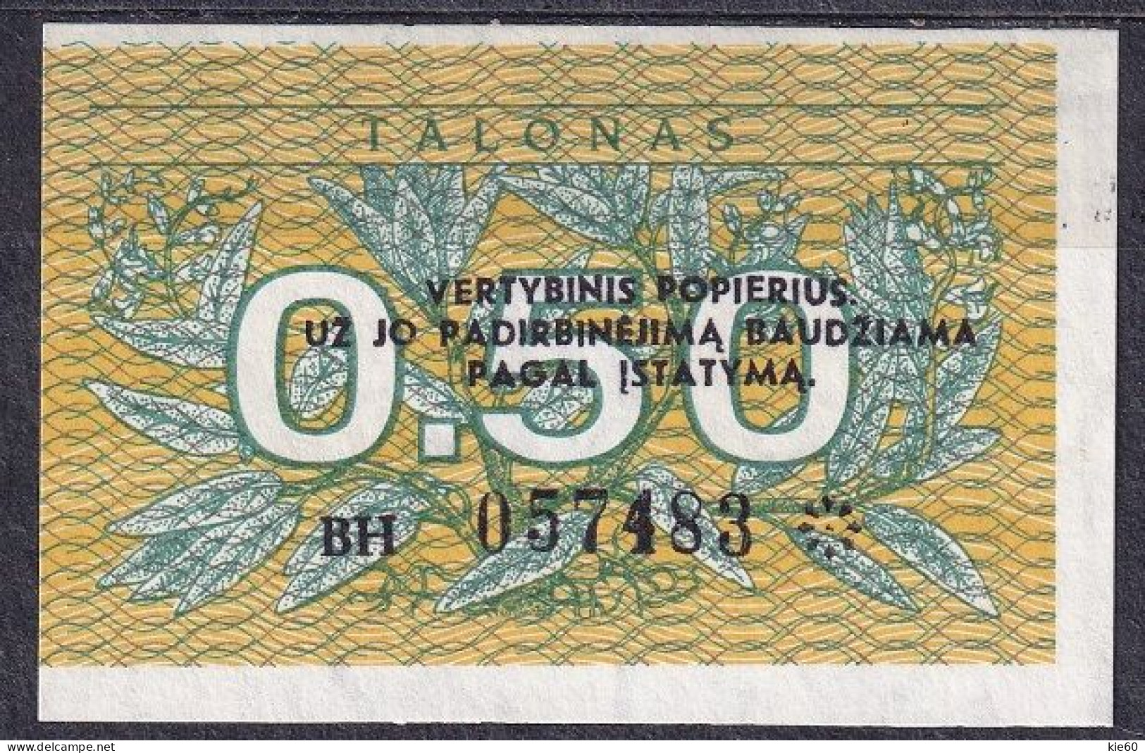 Lithuania - 1991 -.0,5 Talonas .  .P-31a..UNC - Lituania