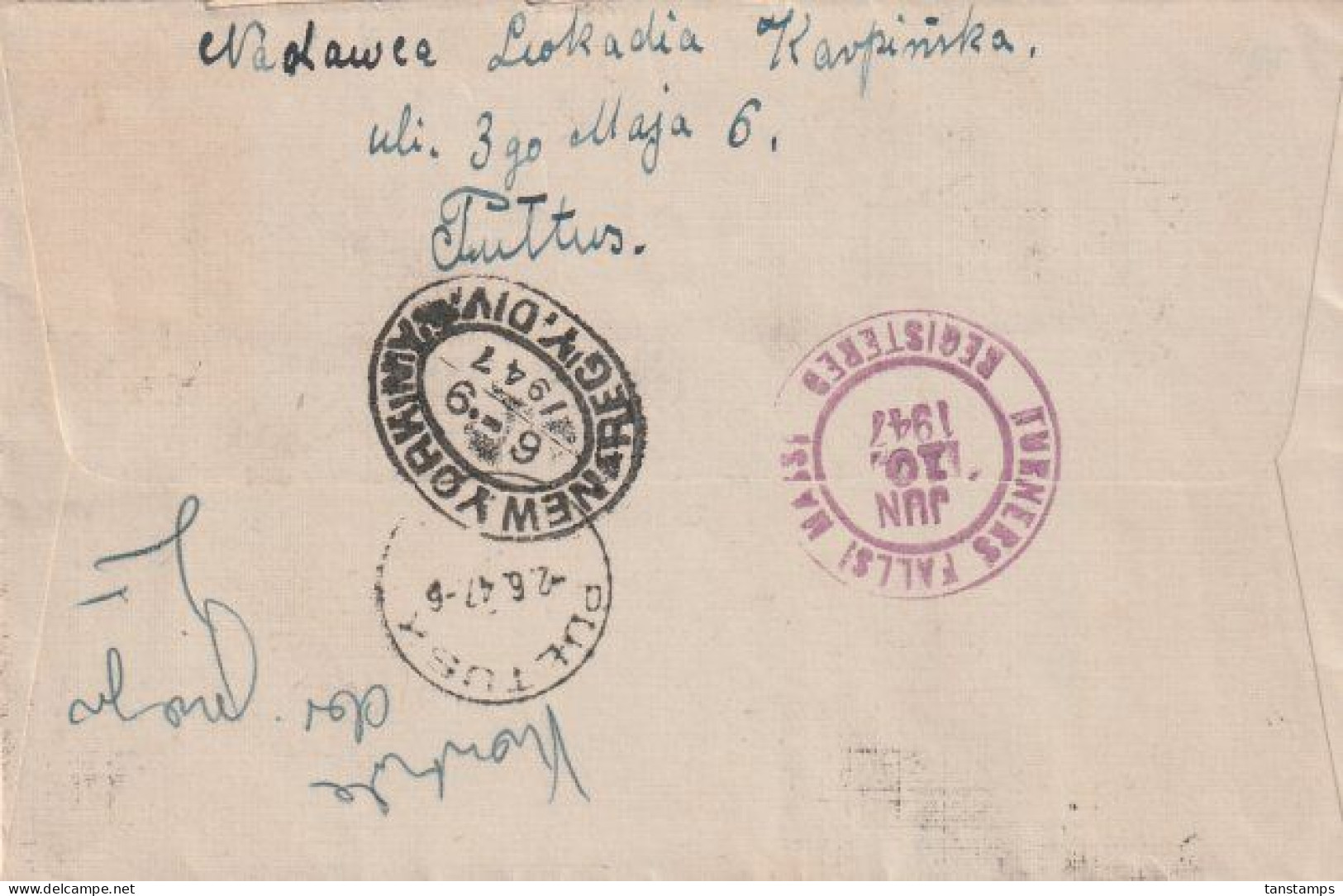 POLAND - USA REGISTERED PULTUSK AIRMAIL COVER - Avions