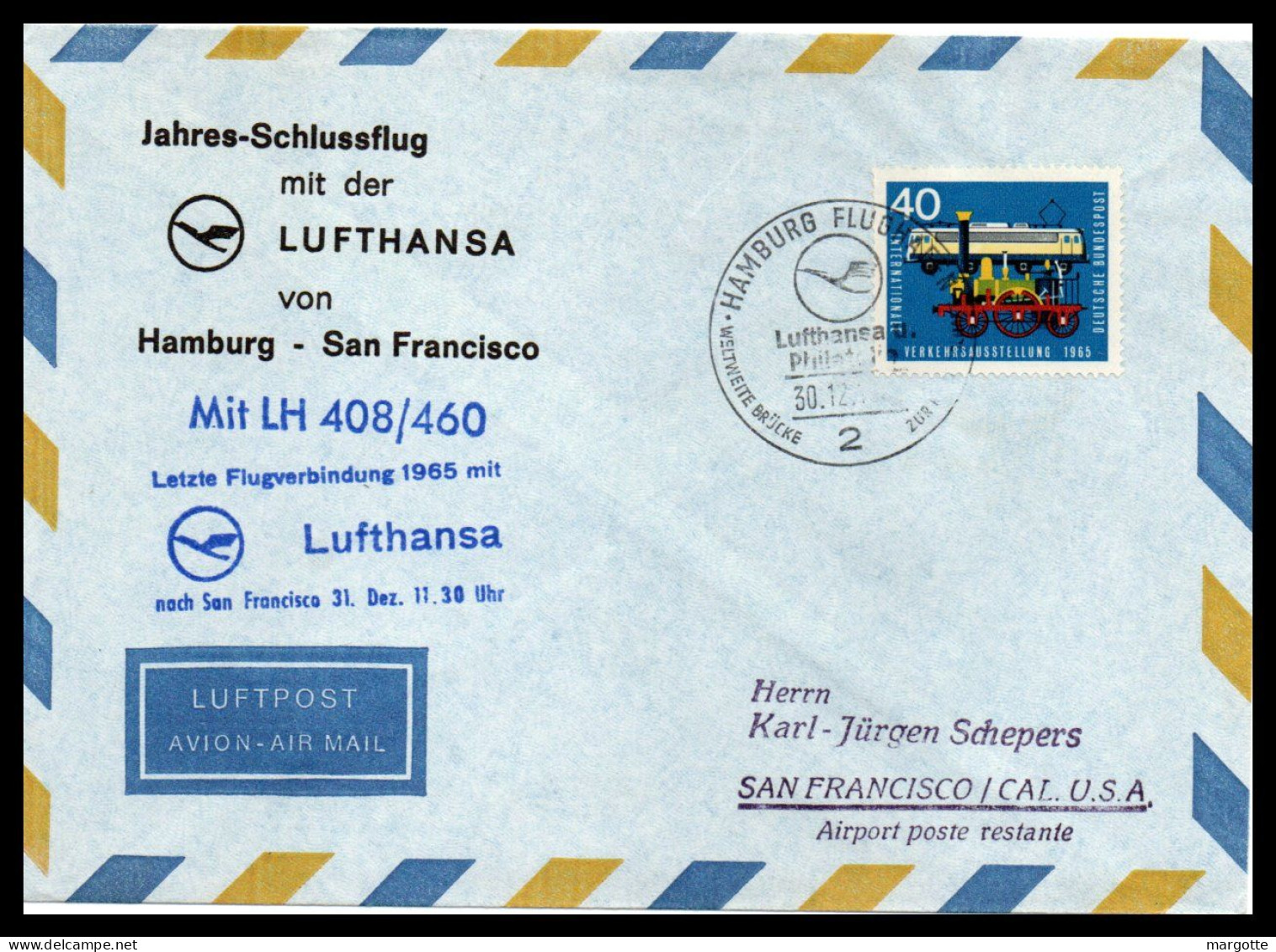 FFC Lufthansa  Hambourg-San Francisco  31/12/1965 - Brieven En Documenten