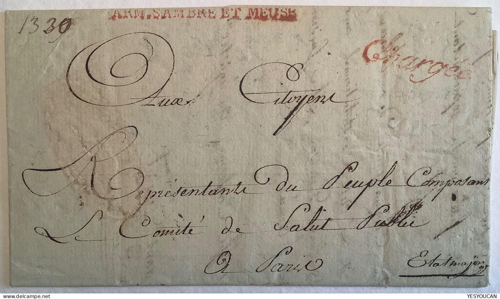 ARMÉE SAMBRE ET MEUSE+ CHARGÉ RR ! Bonn 1795 Lettre  (France Marque Preussen Feldpost Militaire Army Field Post Cover - Marques D'armée (avant 1900)