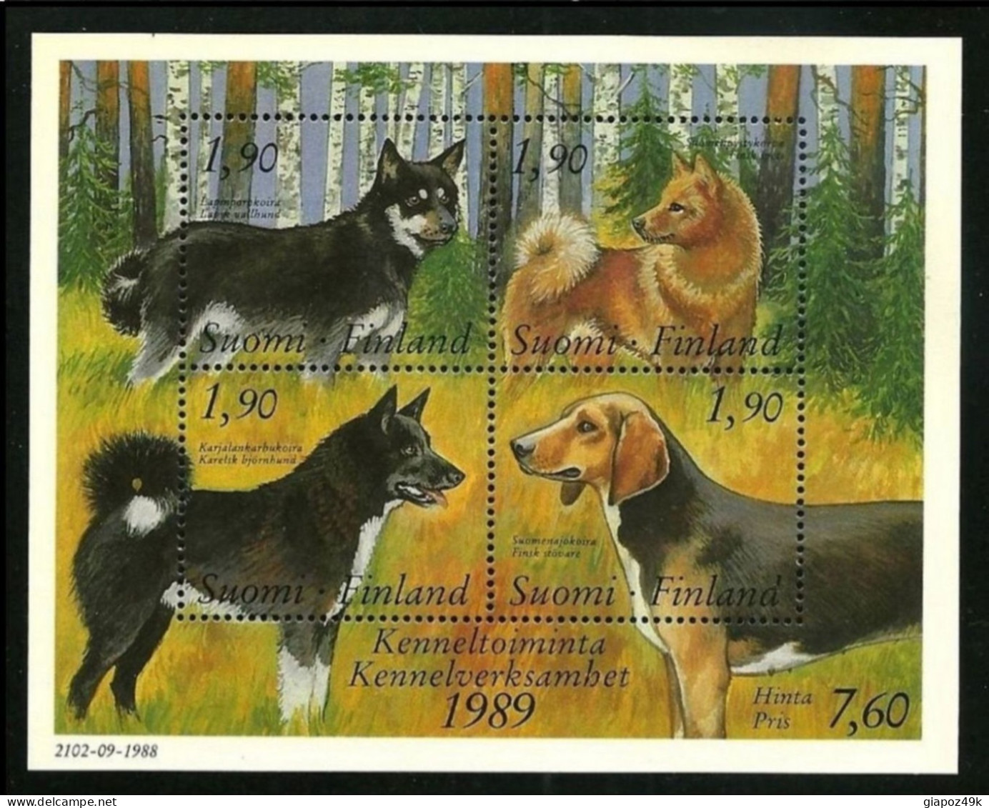 ● SUOMI FINLAND 1989 ֍ CANE Dog Chien ● BF N. 5 Nuovo ** ● Serie Completa ● Cat. ? € ● Lotto N. 121 ● - Blocks & Sheetlets