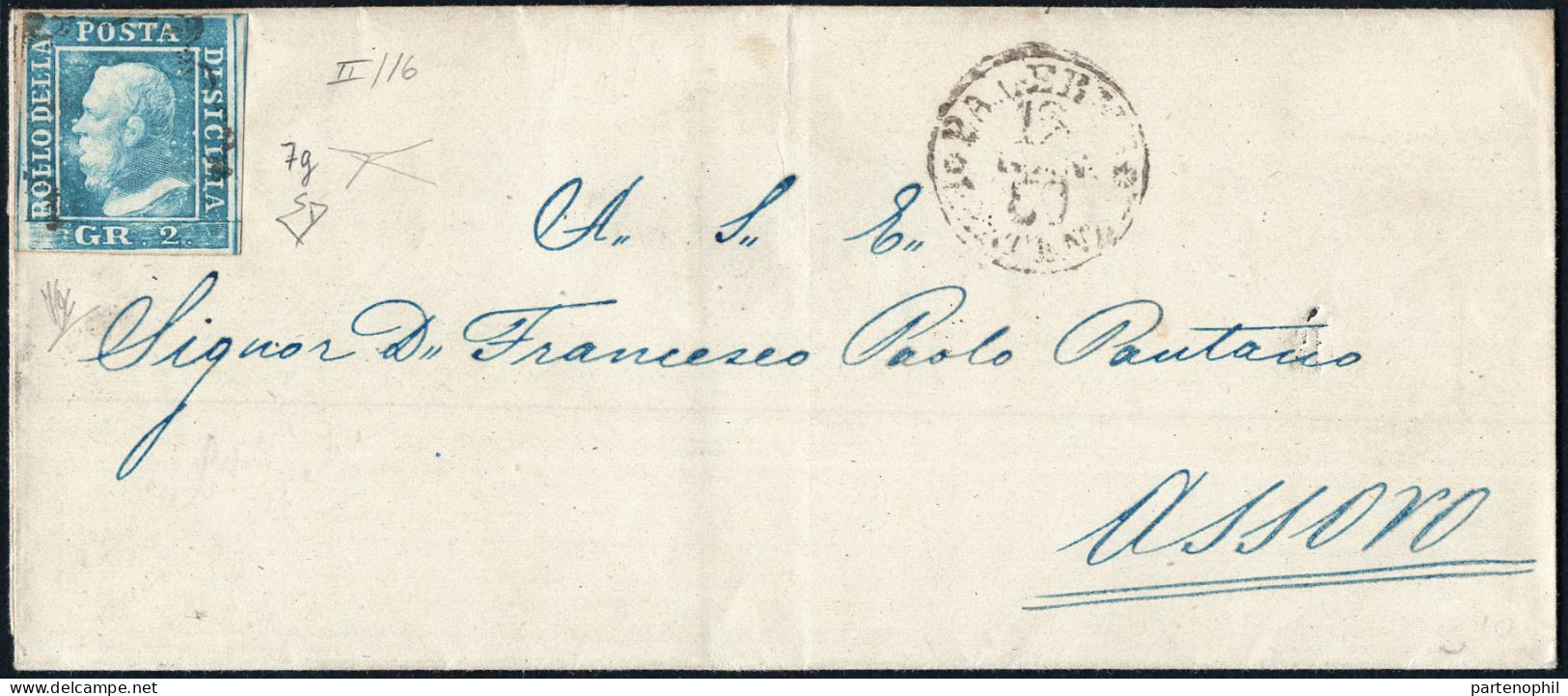 Lotto 27 - Sicilia 112/1/1859 - Lettera Da Palermo Per Assoro Affrancata Con 2 Gr. Azzurro Chiaro II Tavola Pos. 16, N. - Sicile