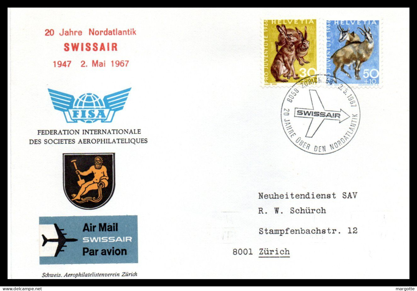 Suisse  20 Jahre Nordatlantik  Swissair  02/05/1967 - Andere & Zonder Classificatie