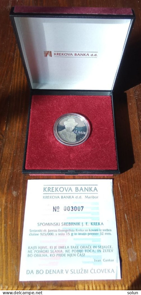 KREK Spominski Srebrnik J.E.KREKA Krekova Banka D.d. Maribor SILVER Commemoration Coin/token - Slovénie