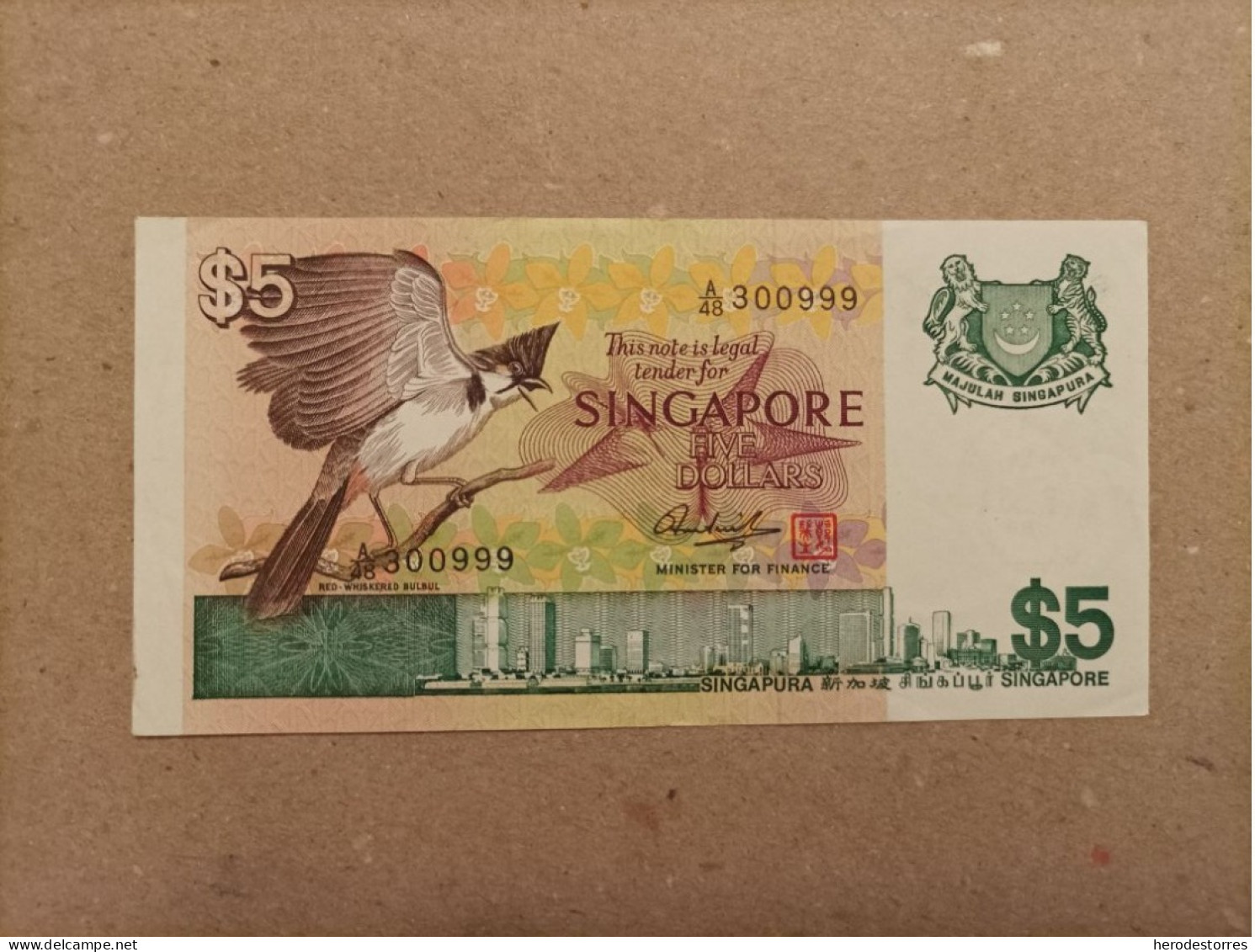 Billete De Singapur De 5 Dólares, Año 1976, Serie A - Singapour