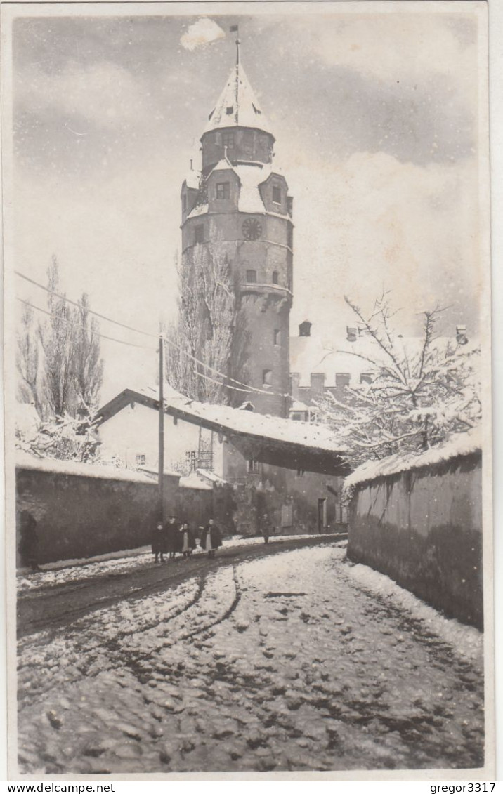 D5815) HALL In TIROL  - Verschneiter Turm Mit Straße - Steinwänden U. Personengruppe - Alte FOTO AK - Hall In Tirol