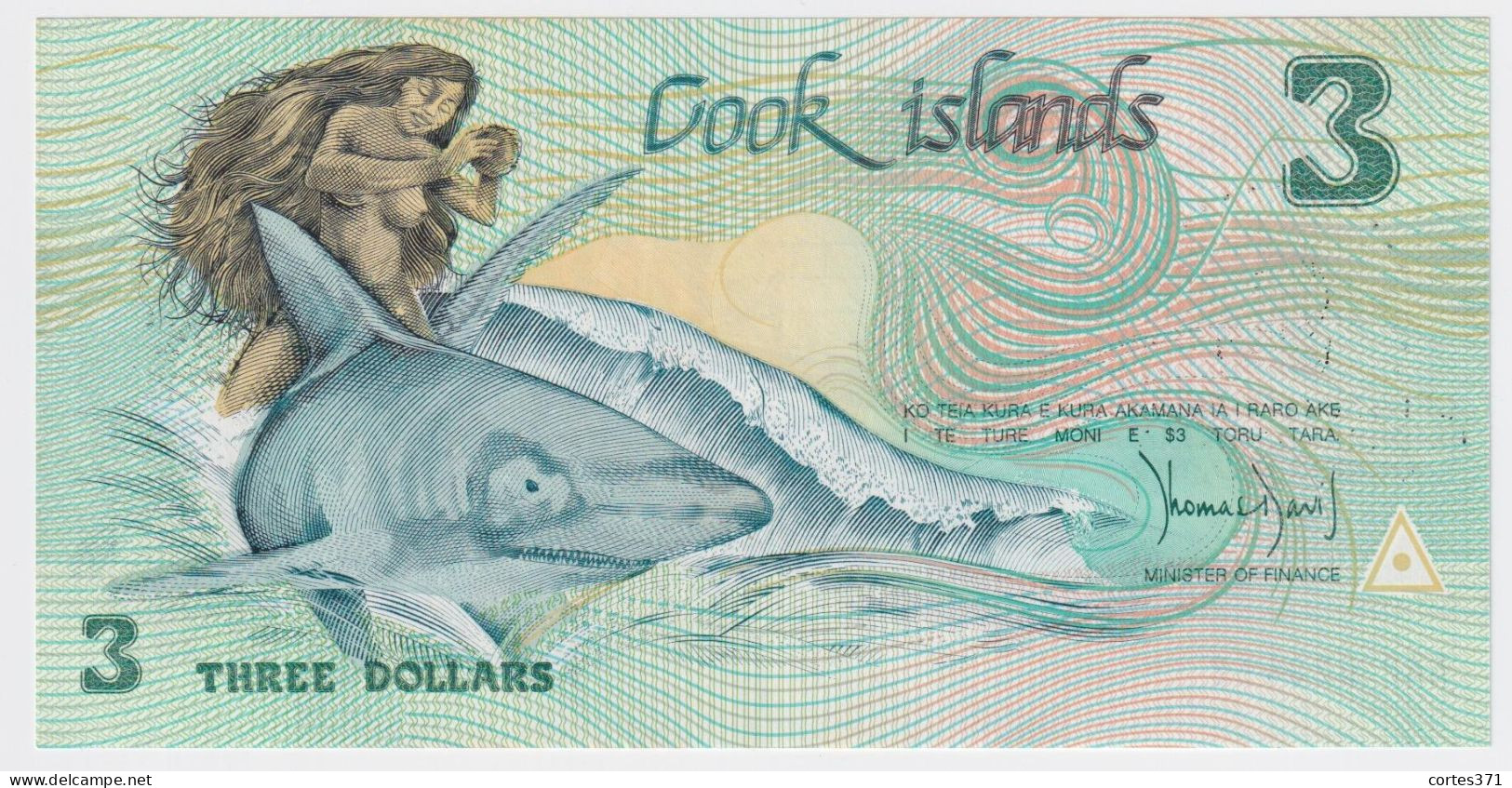 Cook Islands 3 Dollars 1992 P-6 UNC - Islas Cook