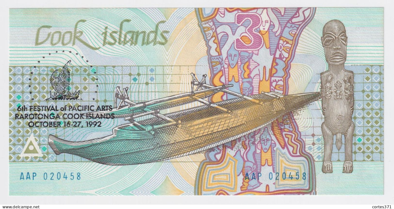 Cook Islands 3 Dollars 1992 P-6 UNC - Cook