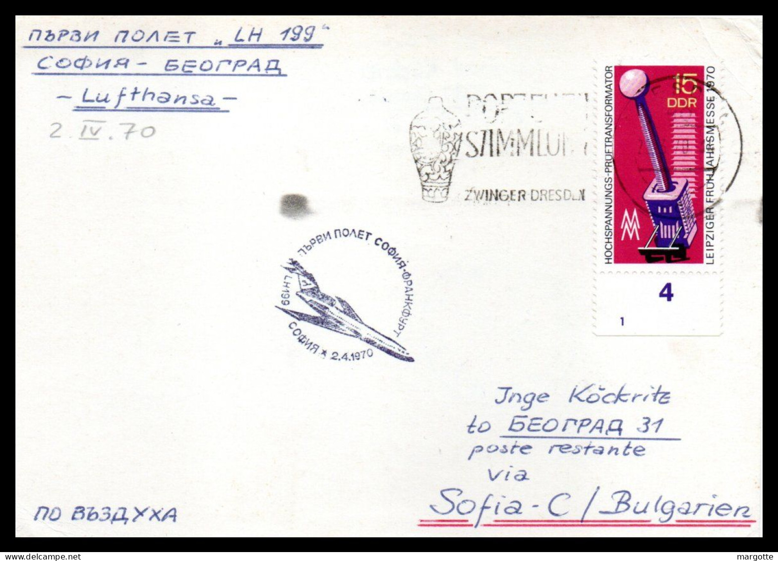 Allemagne DDR  Envoi Postal  02/04/1970 - Poste Aérienne