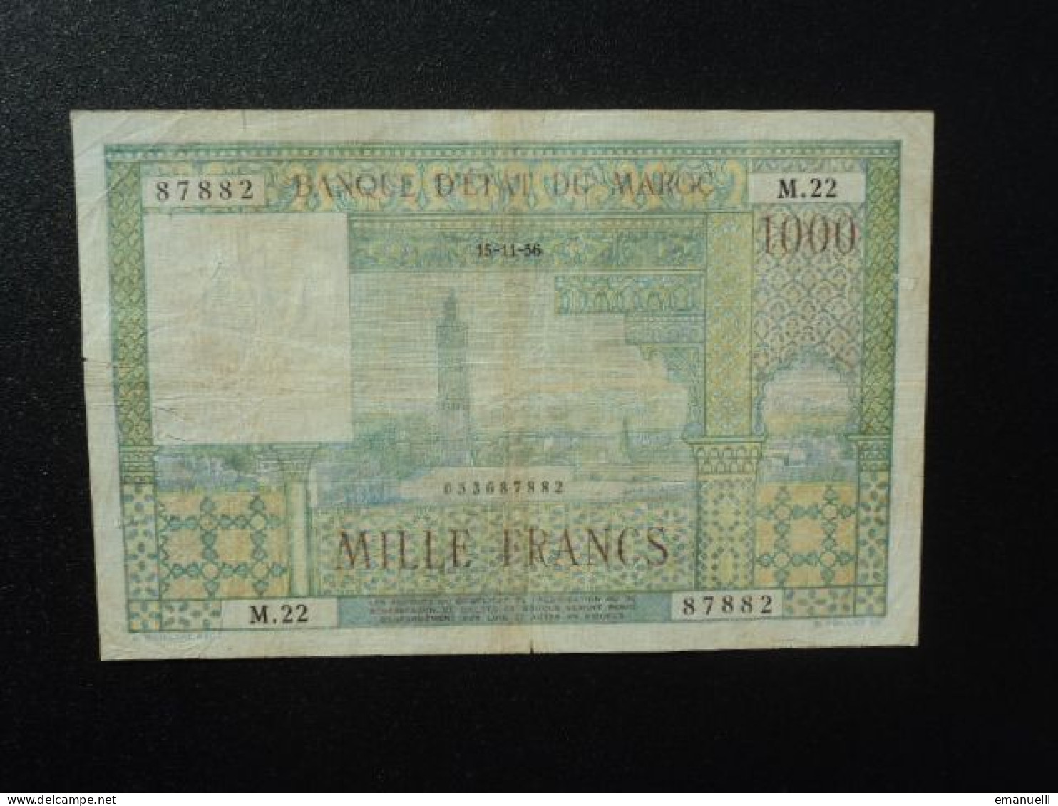 PROTECTORAT DU MAROC : 1000 FRANCS   15.11.1956    MetK ** 525b / P *** 47   Presque  TTB * - Maroc