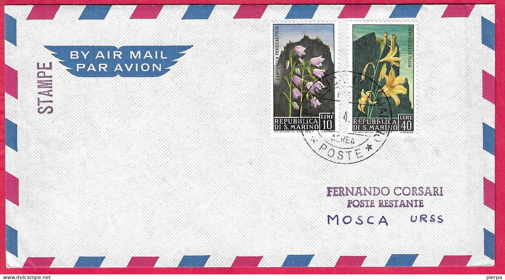 SAN MARINO . BUSTA POSTA AEREA *7.4.1967* PER MOSCA - Airmail