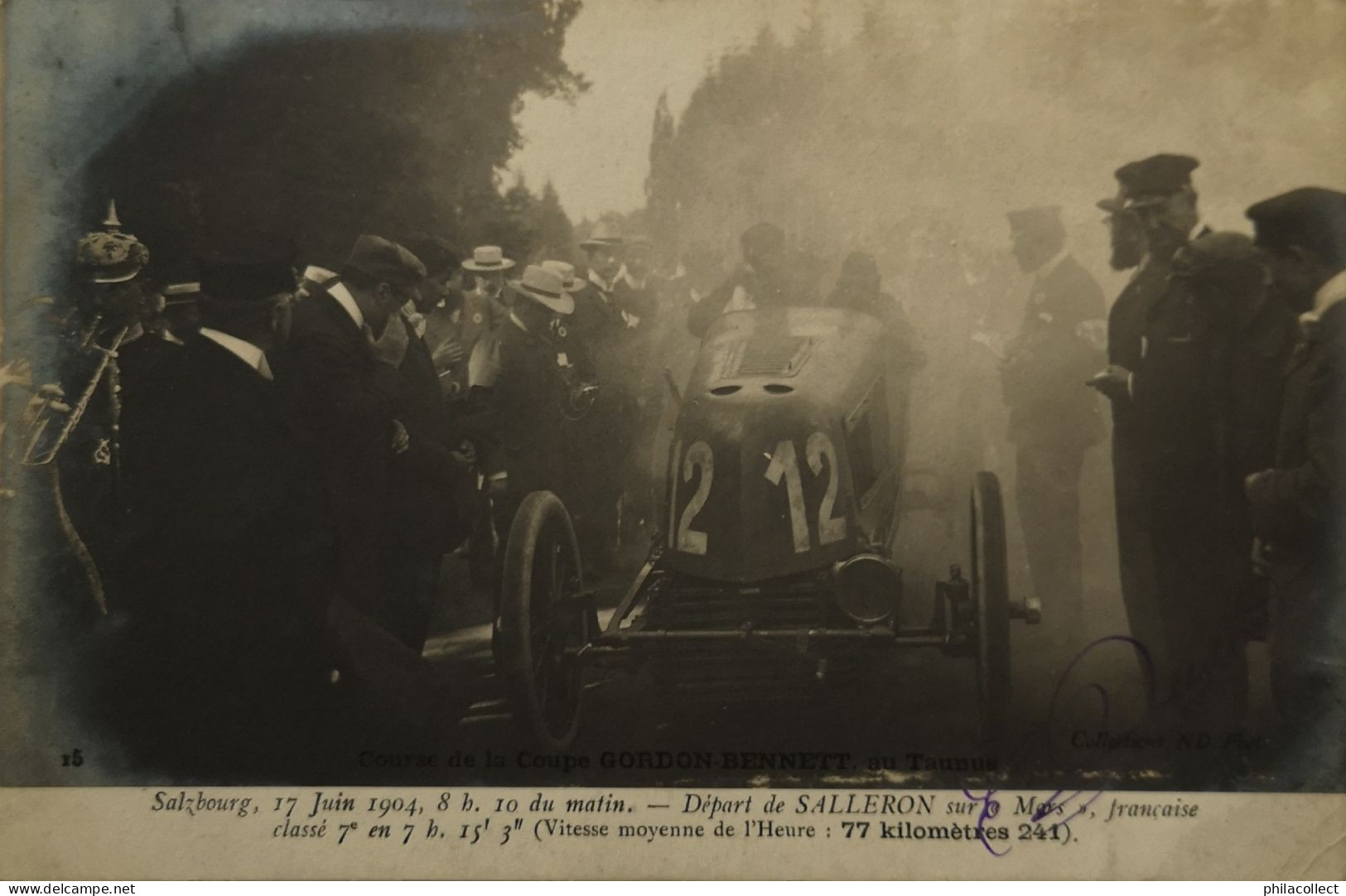 Automobile (Rally) Salzbourg Coupe Gordon Bennett Taunus (1904) No. 15  Depart De Salleron (Mors) 1905 Rare / Discolor - Rallye