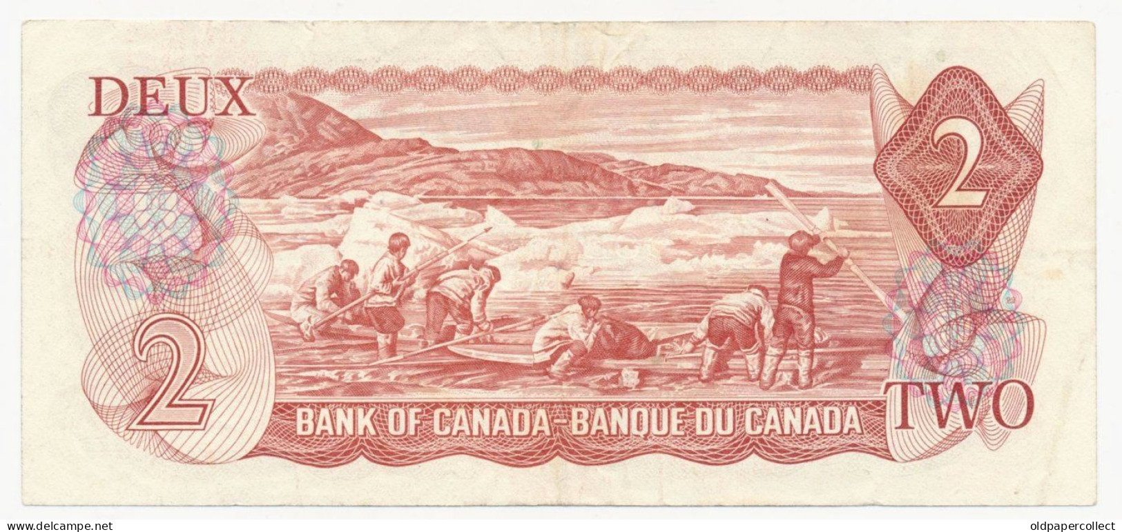 CANADA KANADA 2 DOLLARS Pick-86b Queen Elizabeth II / Inuits Fishermans Signatures: Crow & Bouey 1974 VF+ - Canada