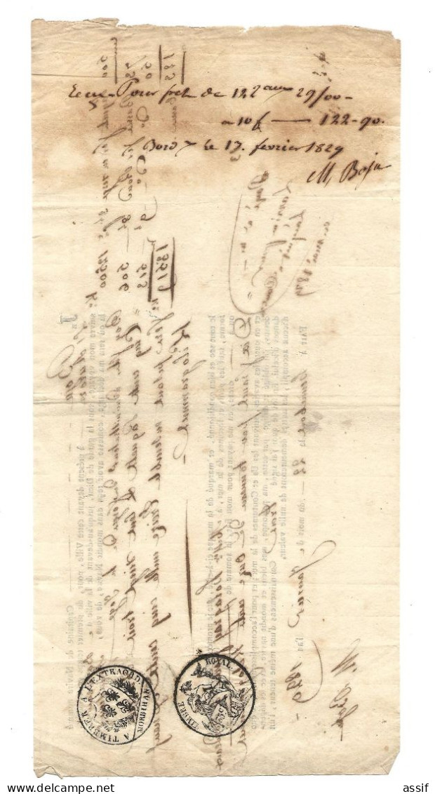Lettre De Voiture  1829  Transport De Hennebont à Bordeaux   Par " L'Aurore "  ( Cap. Boju ) Fer Des Forges De La Joye - Sonstige & Ohne Zuordnung