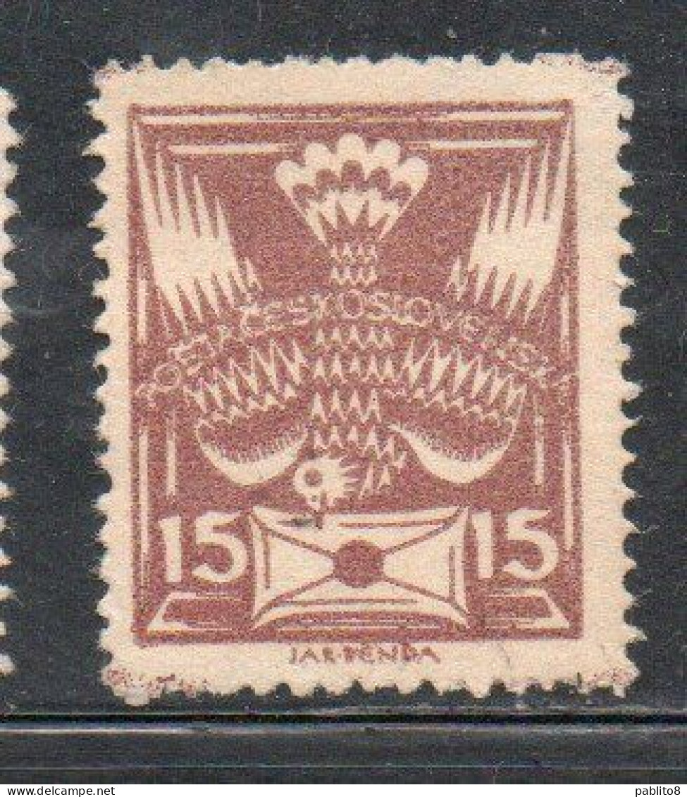 CZECH REPUBLIC REPUBBLICA CECA CZECHOSLOVAKIA CESKA CECOSLOVACCHIA 1920 CARRIER PIGEON LETTER 15h MH - Unused Stamps