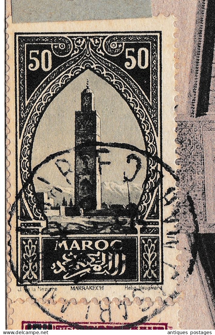 Carte Postale Maroc 1932 Casablanca Banque Morocco Peyriac Minervois Aude Poste Aérienne #32 Surcharge 1F - Poste Aérienne