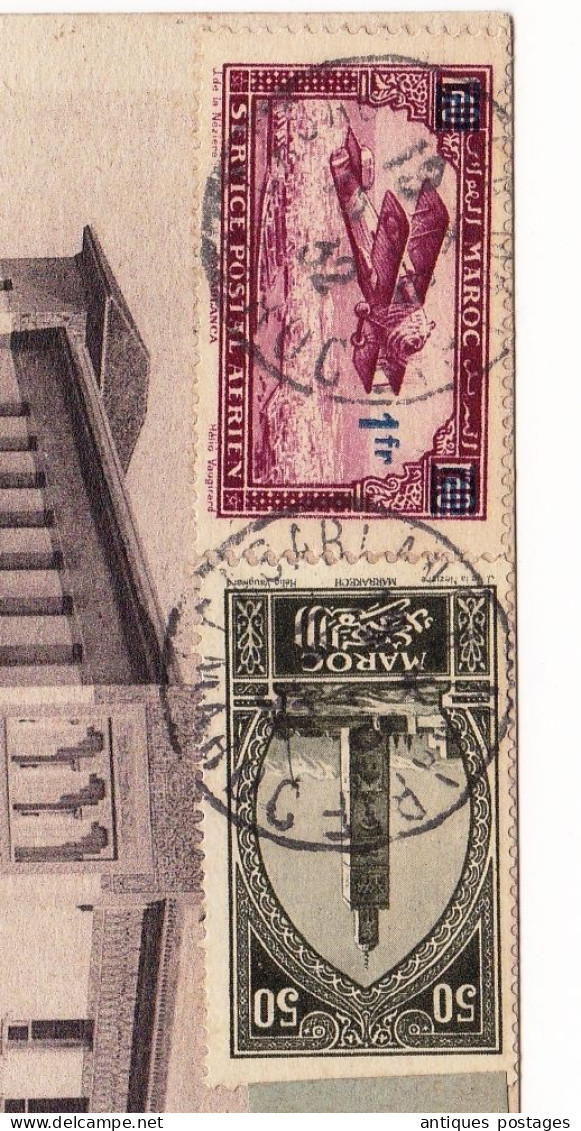 Carte Postale Maroc 1932 Casablanca Banque Morroco Peyriac Minervois Aude Poste Aérienne #32 surcharge 1F