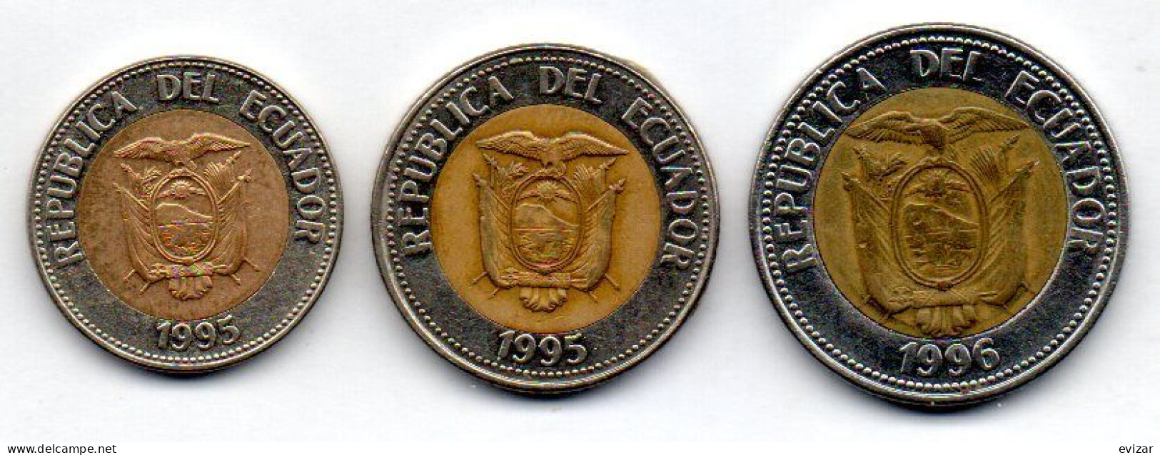 ECUADOR, Set Of Three Coins 100, 500, 1.000 Sucres, Bimetallic, Year 1995-96, KM # 96, 97, 99 - Ecuador