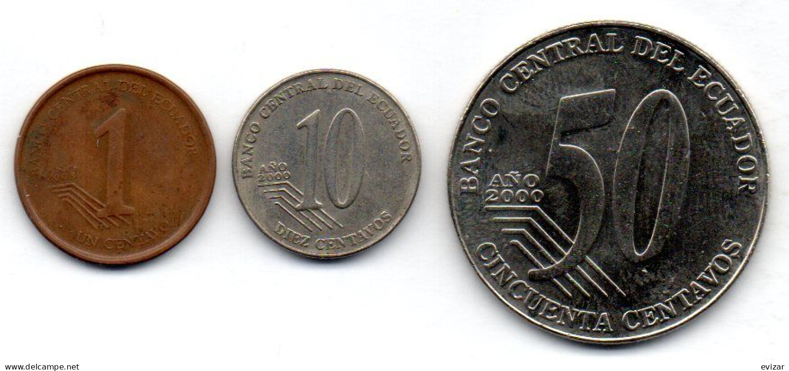 ECUADOR, Set Of Three Coins 1, 10, 50 Centavos, Brass, Steel, Year 2000, 2003, KM # 104, 106, 108 - Ecuador