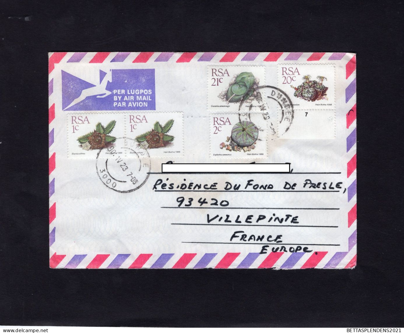 LSC Pour Villepinte -  Cachets DUNDEE Sur Timbres Cactus - RSA - Lettres & Documents