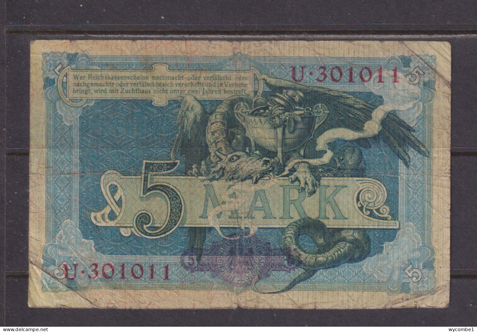 GERMANY - 1904 5 Mark Circulated Banknote As Scans - 5 Mark