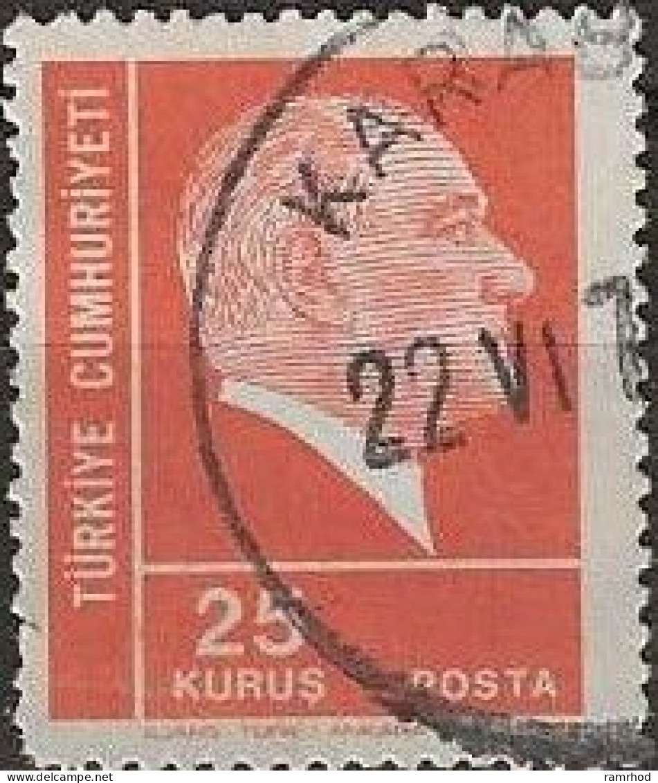 TURKEY 1972 Kemal Ataturk - 25k - Orange On Orange FU - Usados