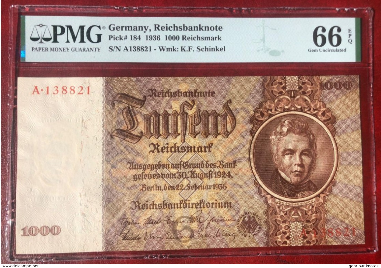 Germany 1000 Reichsmark 136 P184 Graded 66 EPQ Gem Uncirculated By PMG - 1.000 Reichsmark