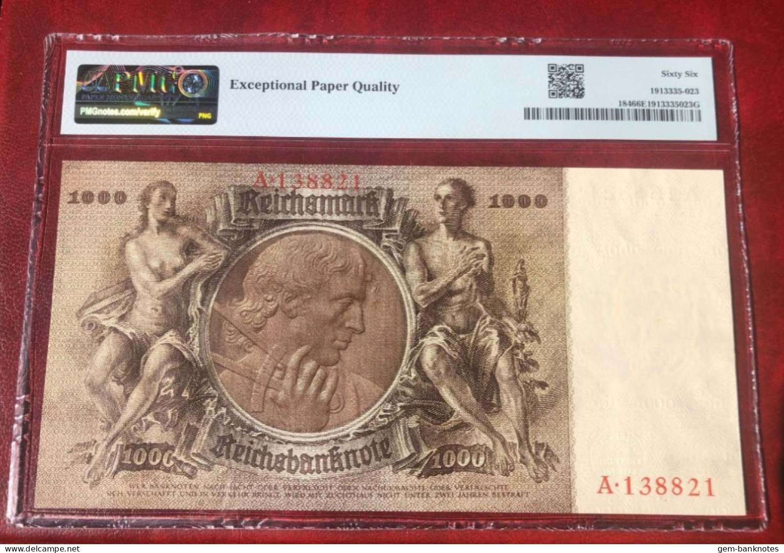 Germany 1000 Reichsmark 136 P184 Graded 66 EPQ Gem Uncirculated By PMG - 1000 Reichsmark