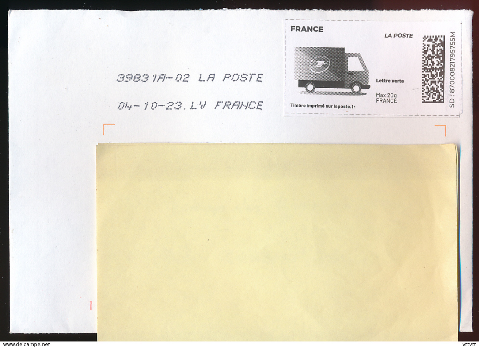 Timbre Internet "Mon Timbre En Ligne", Lettre Verte (2023), Camion De La Poste, Courrier, Paquets - Cartas & Documentos