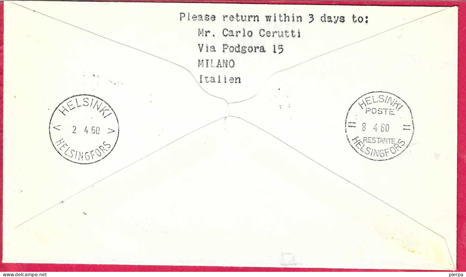 DANMARK - FIRST CARAVELLE FLIGHT - FINNAIR - FROM KOBENHAVN TO HELSINKY *1.4.60* ON OFFICIAL COVER - Poste Aérienne