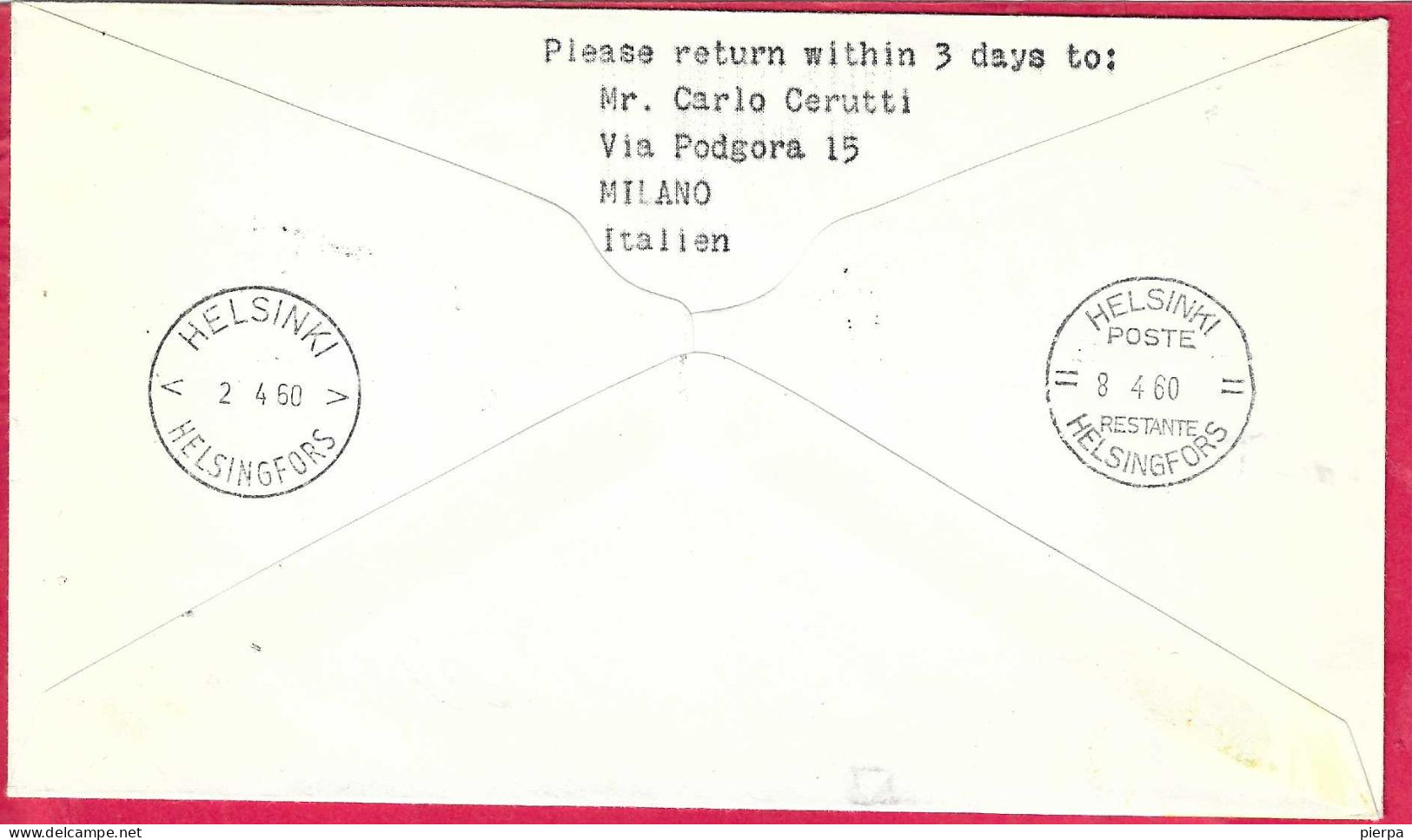 DANMARK - FIRST CARAVELLE FLIGHT - FINNAIR - FROM KOBENHAVN TO HELSINKY *1.4.60* ON OFFICIAL COVER - Airmail