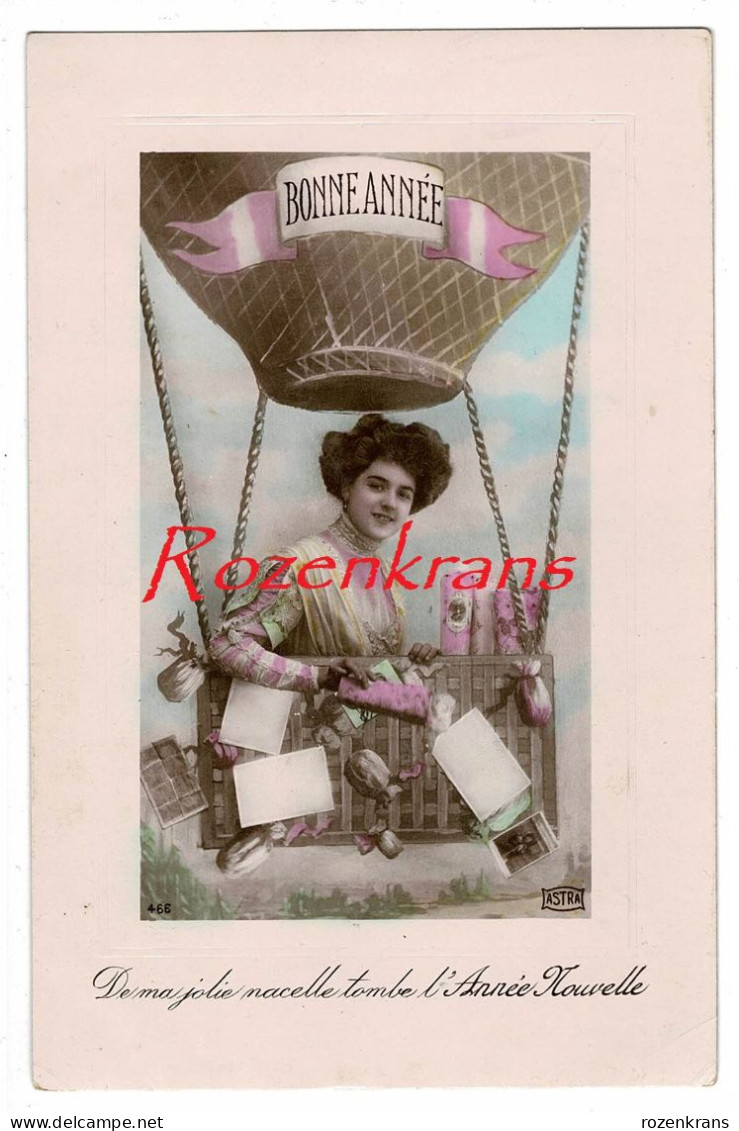 Carte Fantaisie Bonne Annee Luchtballon Hot Air Balloon Montgolfière Aviation Surrealisme Femme Lady Photo Montage CPA - Balloons