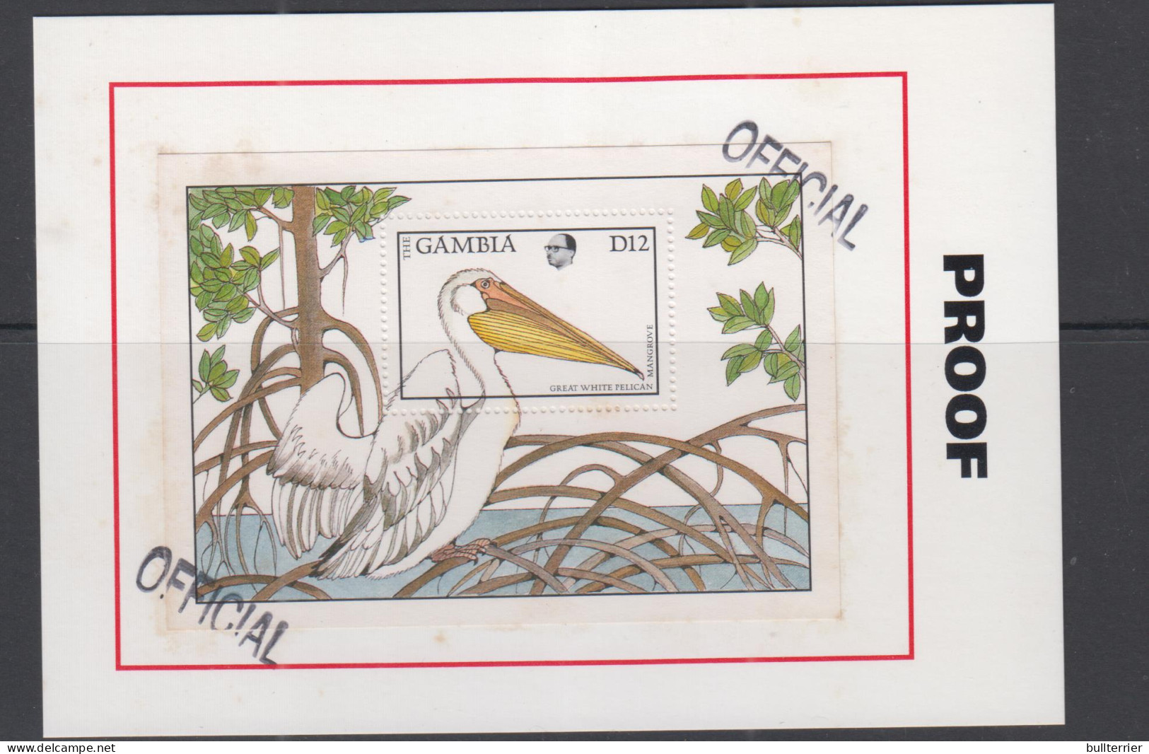 BIRDS - GAMBIA - PELICAN D 12 OFFICIAL PROOF SHEET , SCARCE ITEM SELDON SEEN OR OFFERED - Pelicans