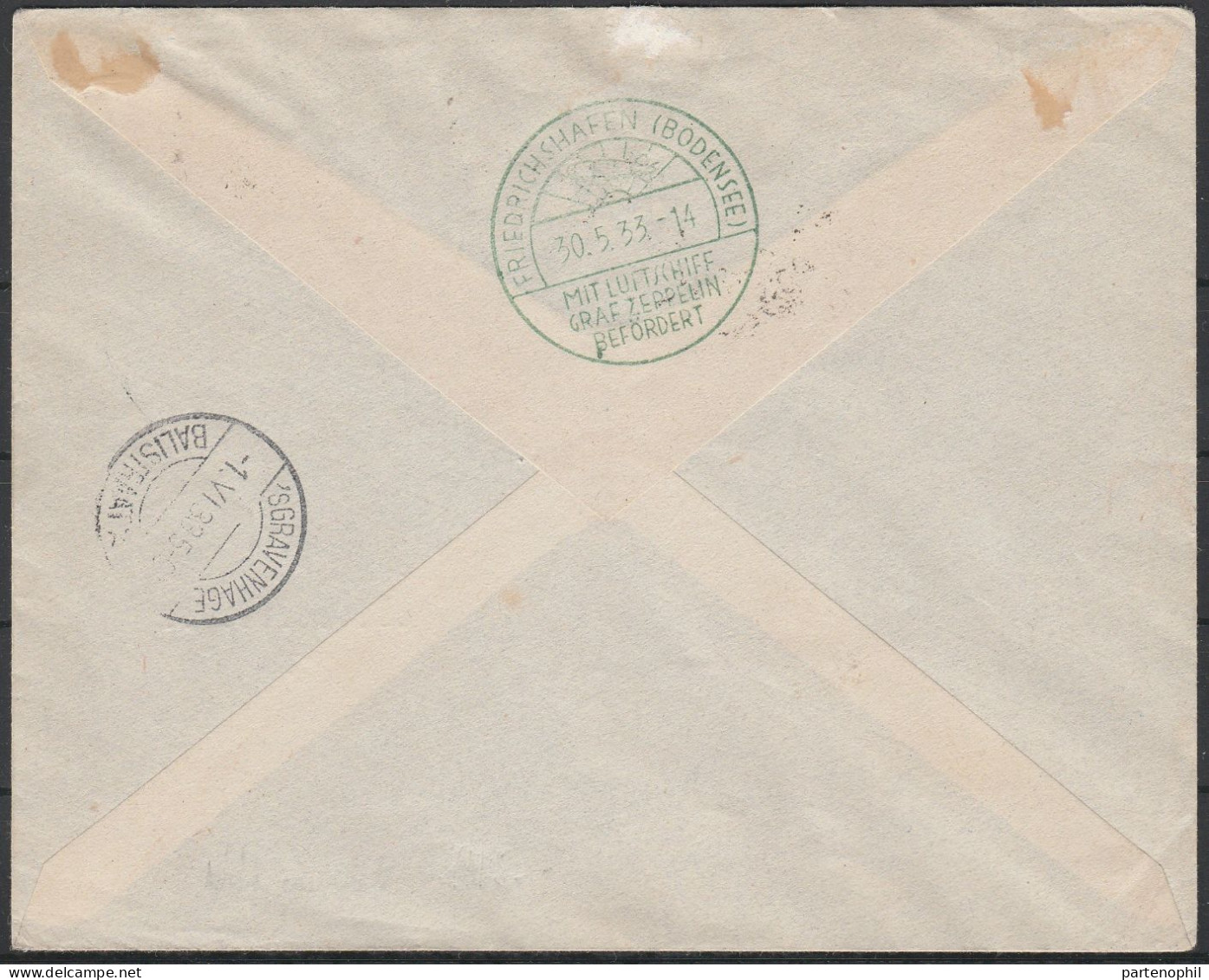 Lotto 84 29/5/1933 - Lettera Da Roma Per L’Aia (Olanda) Affrancata Con Zeppelin 5 £ Annullato Con Timbro Meccanico “Roma - Poststempel (Zeppeline)