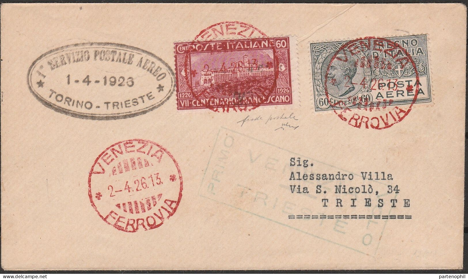 Lotto 88 - 1/4/1923 - Aerogramma Venezia-Trieste. SPL - Marcophilie (Avions)