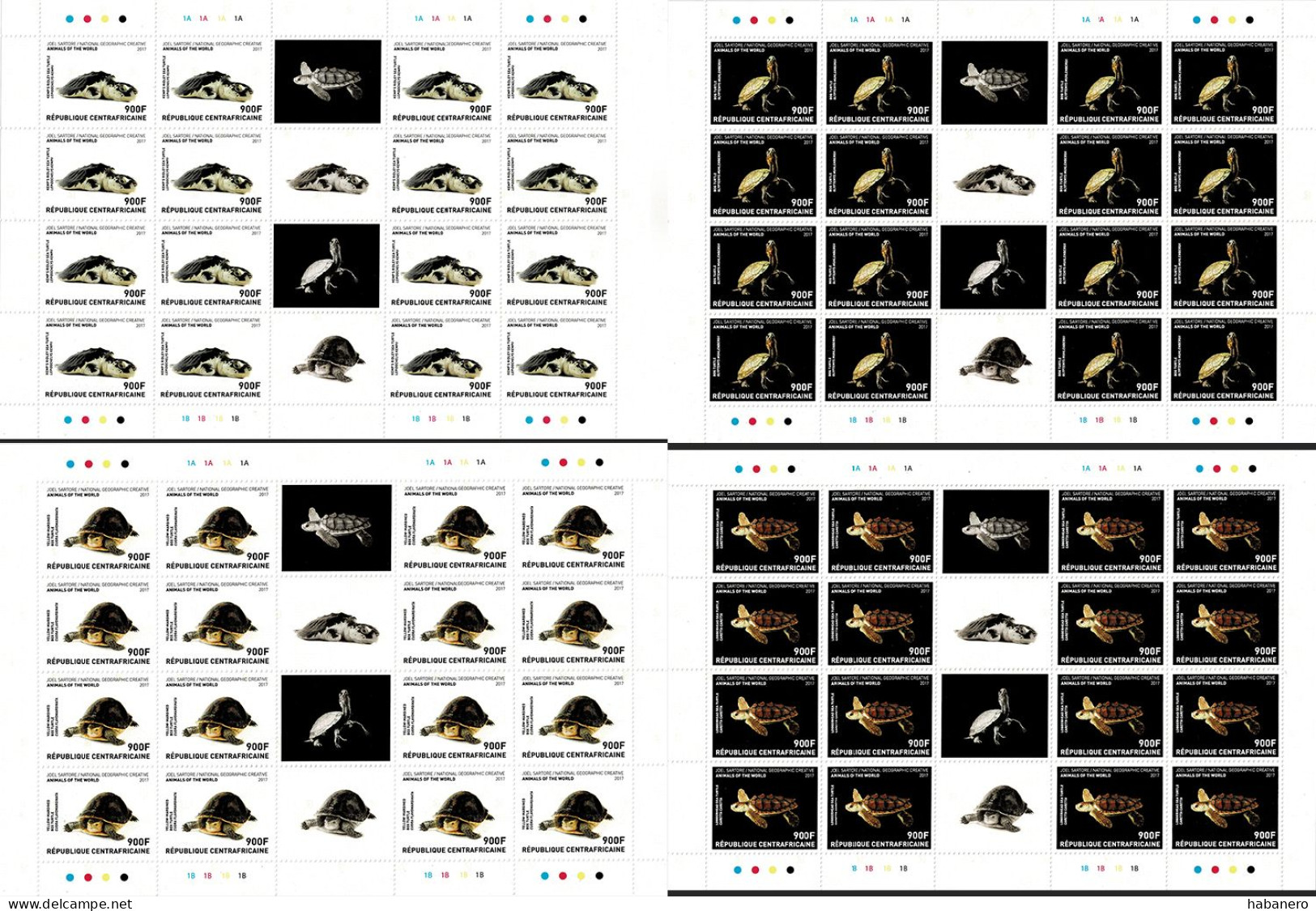 CENTRAL AFRICAN REP. 2017 Mi 7380-7383 NATIONAL GEOGRAPHIC TURTLES MINT FULL SHEETS ** VALUE €256 - Centrafricaine (République)