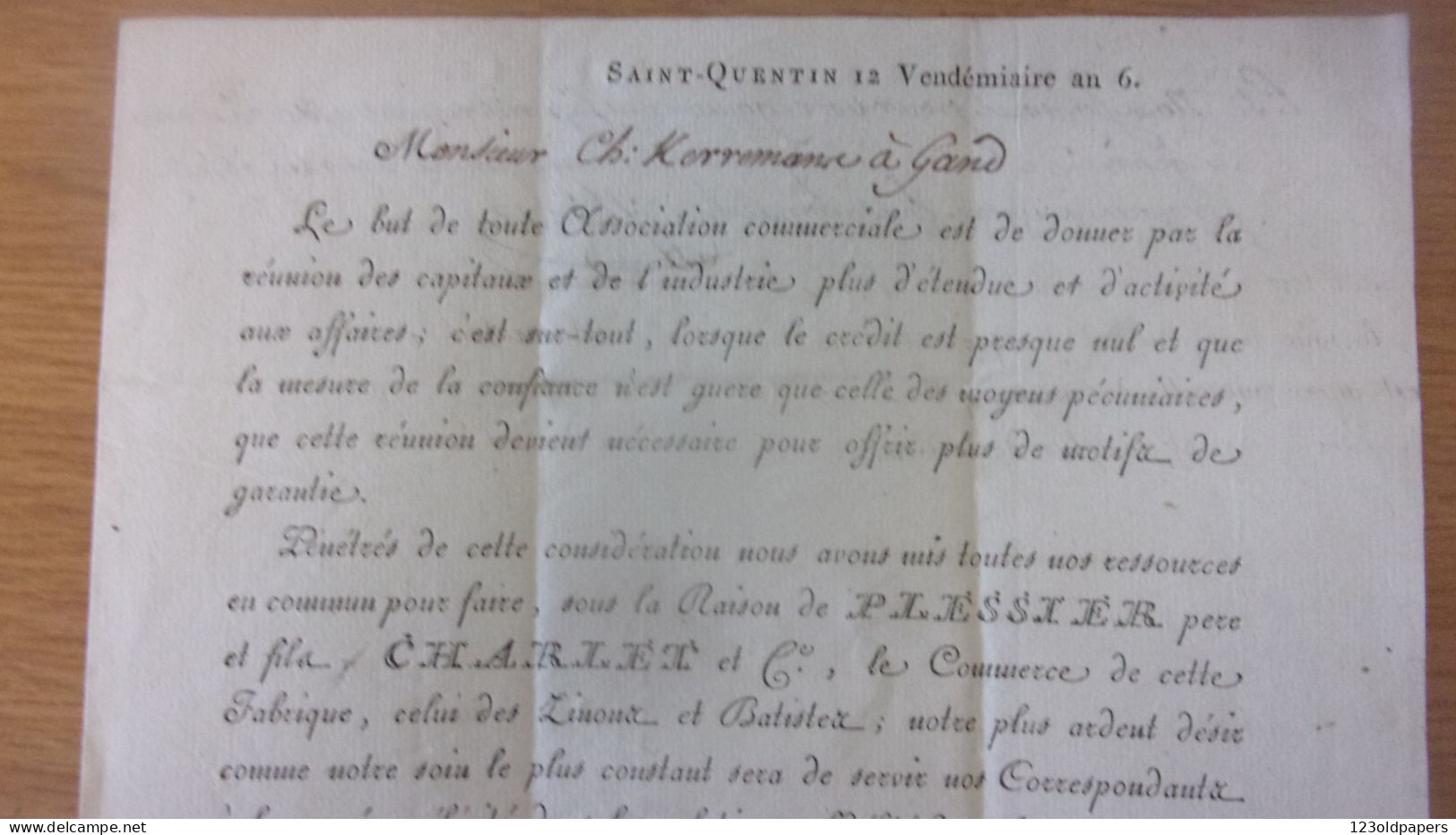 1797 SAINT QUENTIN  GAND GENT 12 VENDEMIAIRE AN VI  COMMERCE DE LINON BATISTE (TOILE FINE DE LIN) - Andere & Zonder Classificatie