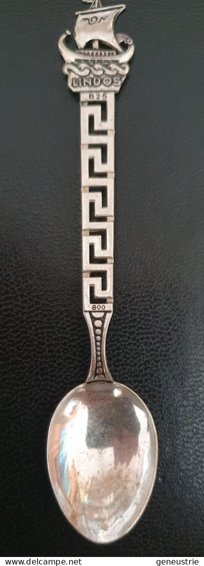 Très Belle Cuillère Souvenir En Argent Massif 800/1000 "Lindos" Grèce - Cuiller - Greek Silver Spoon - Cucharas