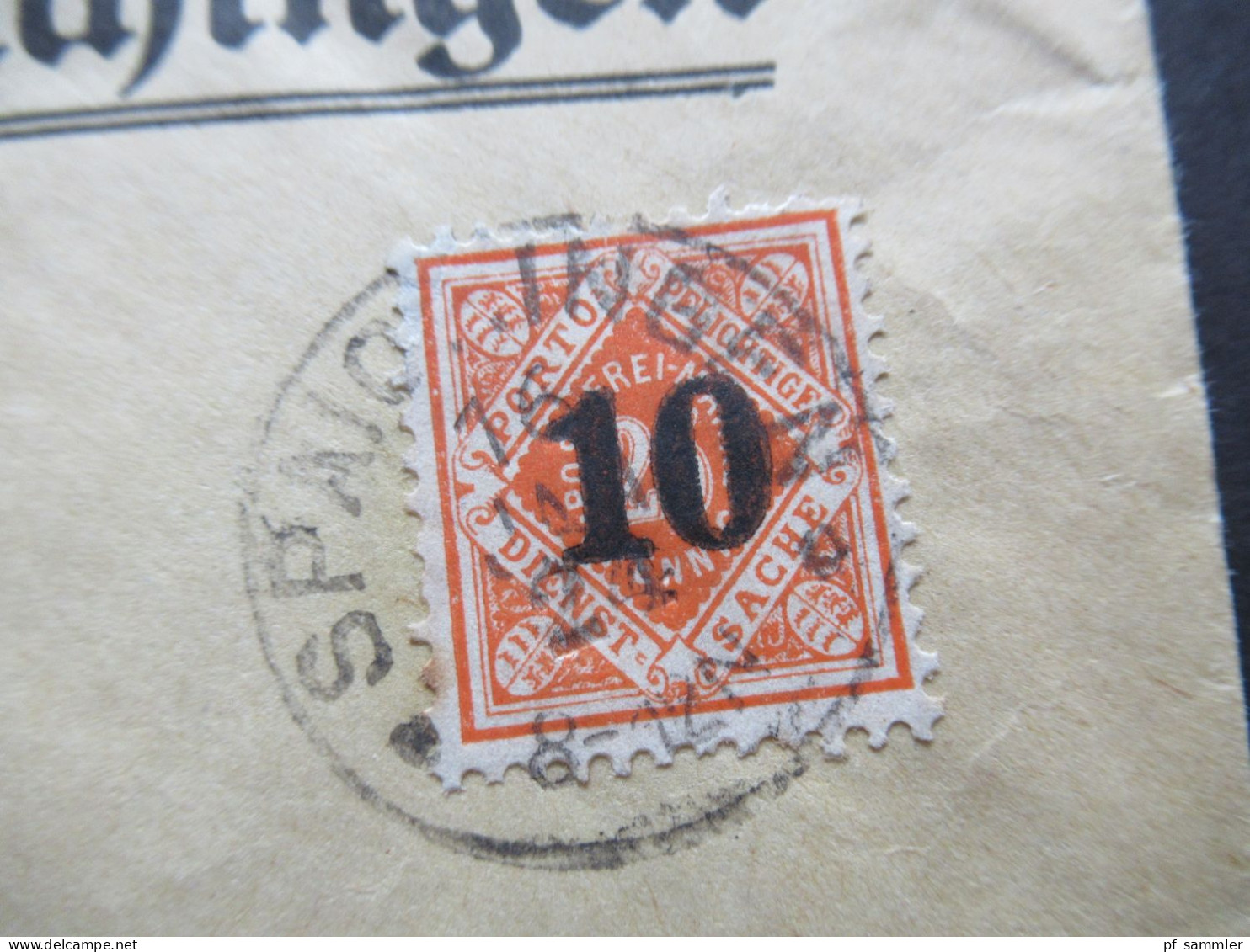 AD Württemberg Dienstmarken 1923 Nr.186 EF Umschlag Und Stempel Oberamts Sparkasse Spaichingen - Storia Postale