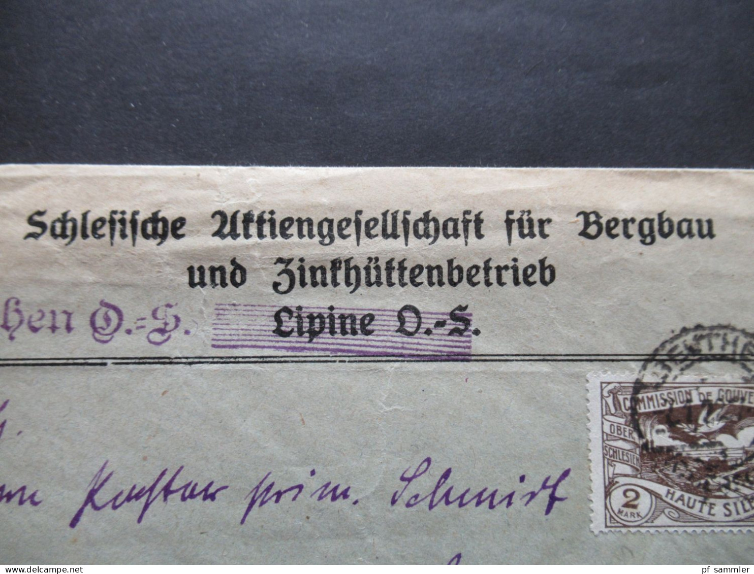 Oberschlesien Mi.Nr.27 EF Schlesische AG Für Bergbau U. Zinkhüttenbetrieb Lipine OS Stempel Beuthen / Ortsbrief - Other & Unclassified