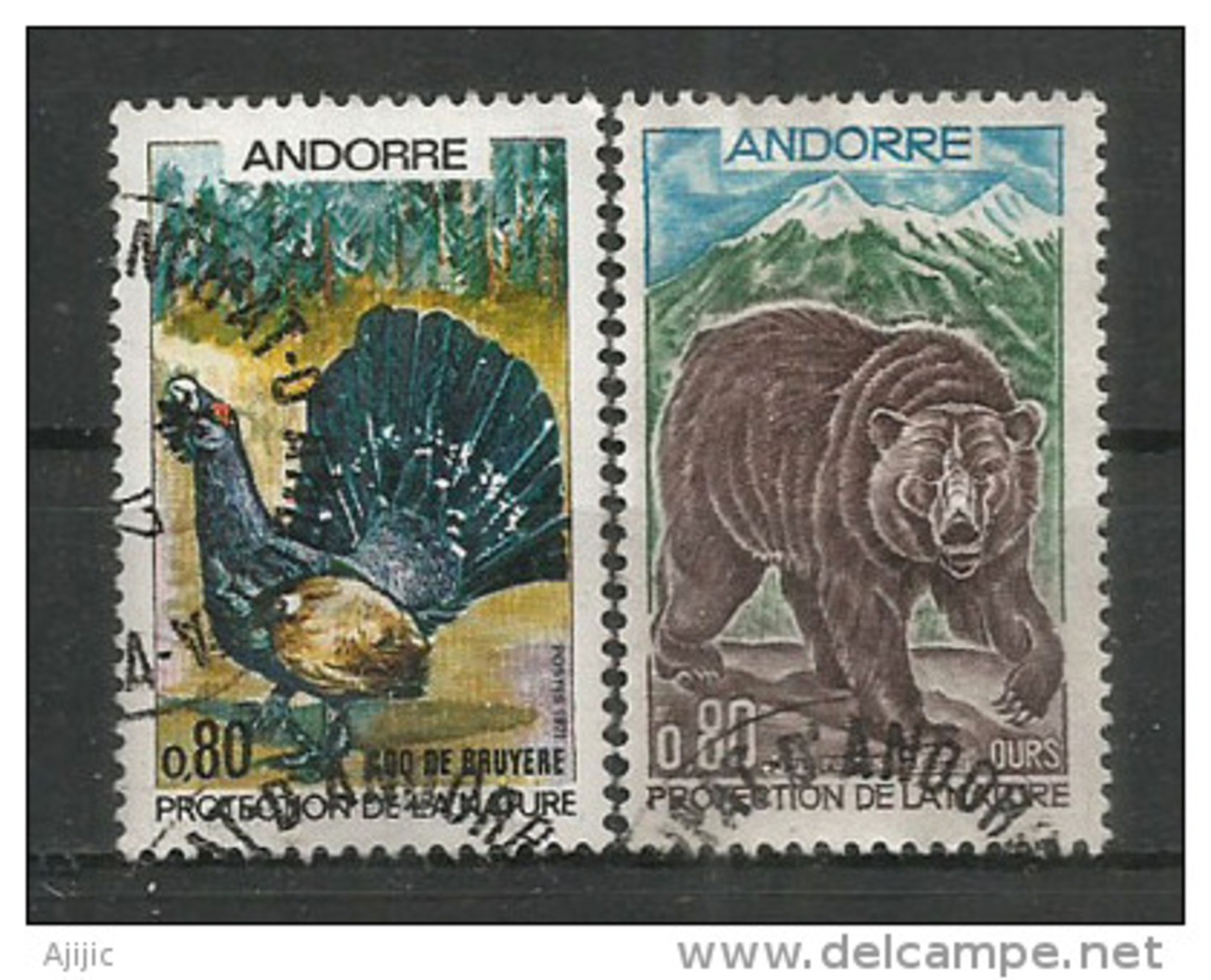 Ours Des Pyrénées & Coq De Bruyères(Faune D'Andorre). Yvert Nr 210/11 Oblitérés 1 ère Qualité. - Used Stamps