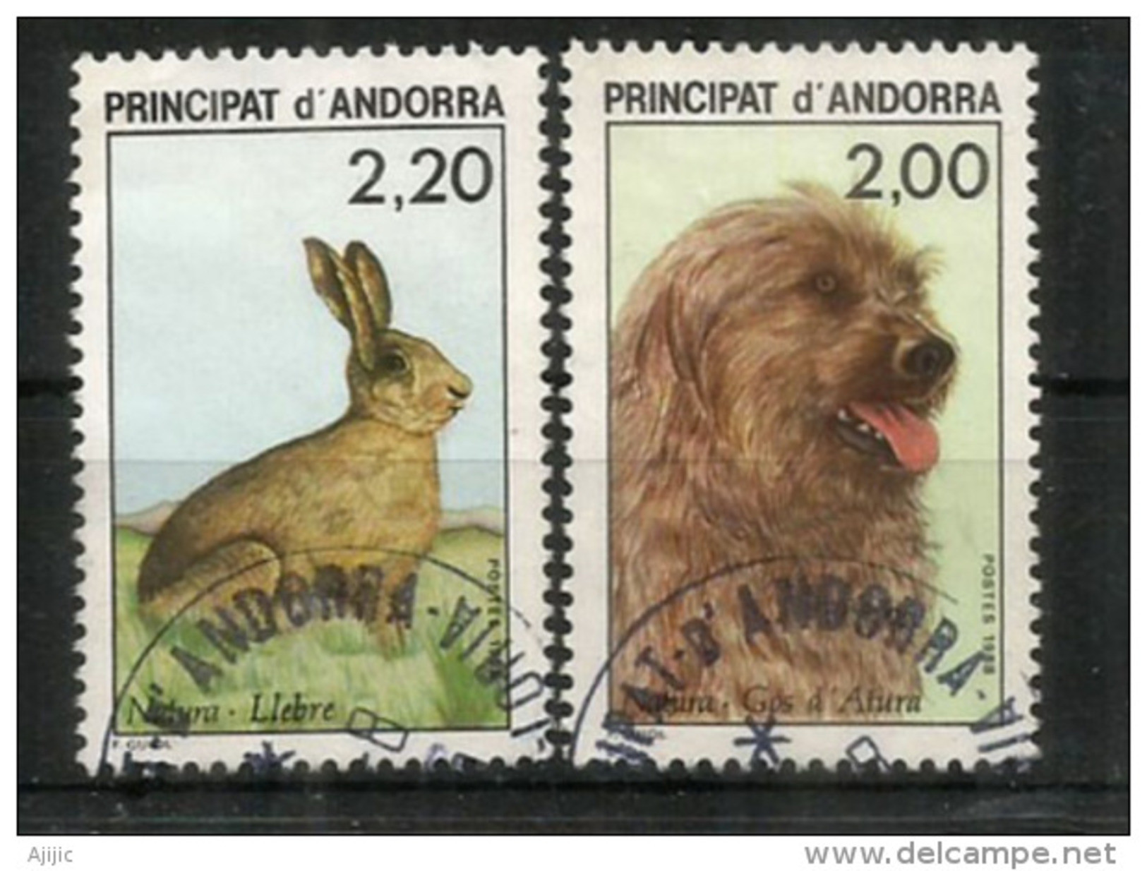 ANDORRE: Chien De Berger & Lièvre.  2 Timbres Oblitérés, 1 ère Qualité, Cachet Rond. - Gebruikt