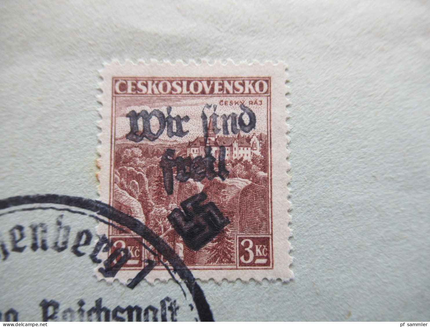 1938 Böhmen Und Mähren / Lokalausgabe Mährisch Ostrau Mi.Nr.14 Und 15 "Wir Sind Frei" Stempel Reichenberg 1 Heil Hitler - Covers & Documents