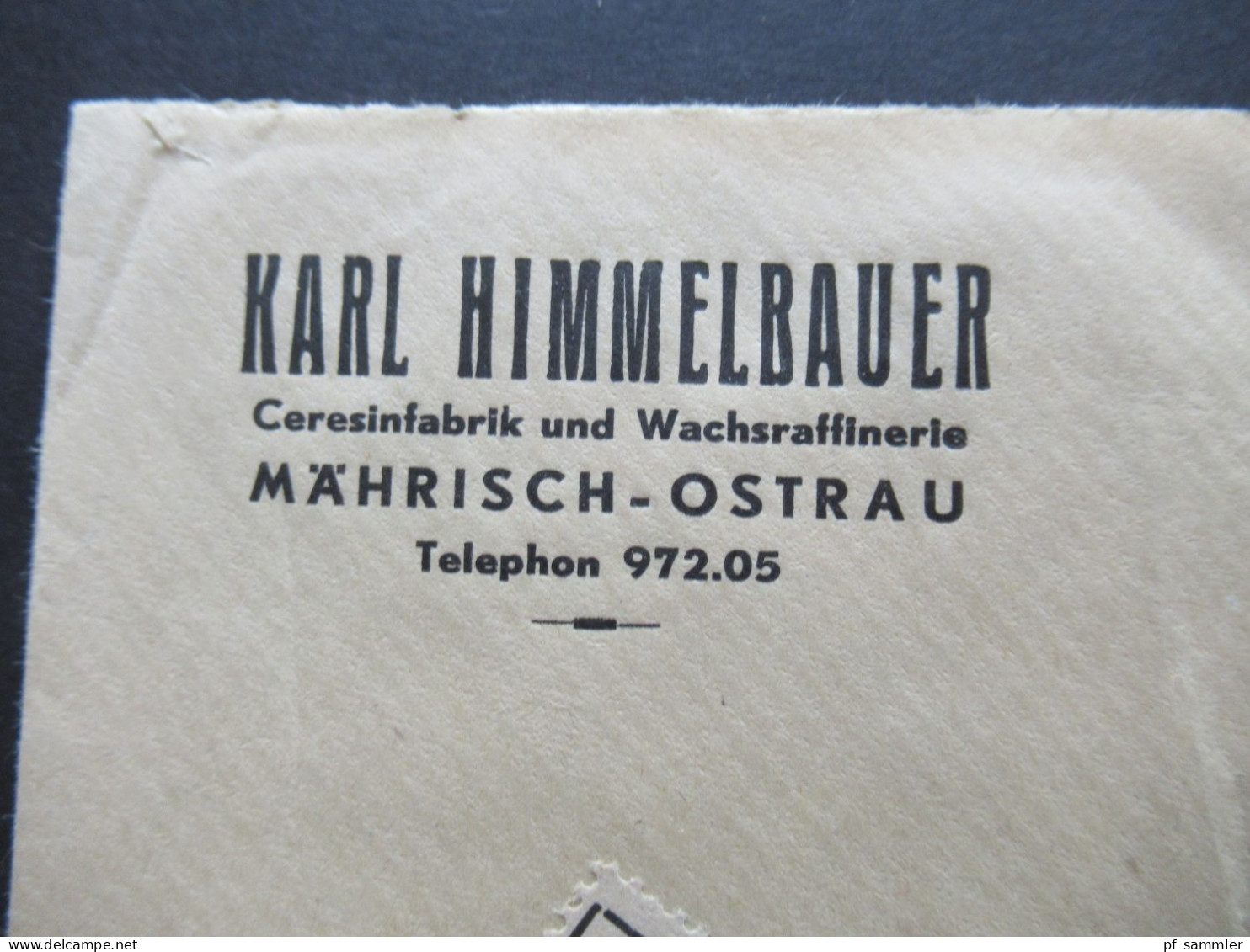 Böhmen Und Mähren 1942 Firmenbrief Karl Himmelbauer Ceresinfabrik Mährisch Ostrau Einschreiben / Reko - Cartas & Documentos