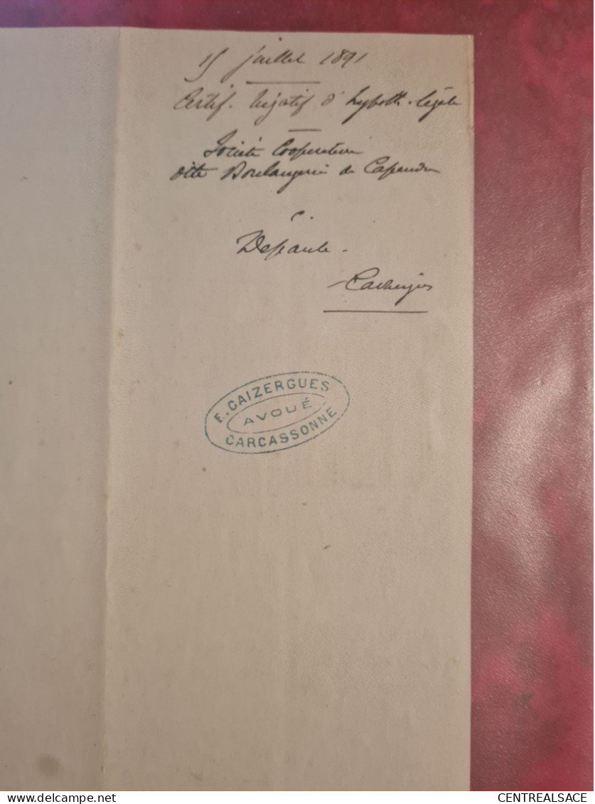 TIMBRE DIMENSION CERTIFICAT DE NON INSCRIPTION HYPPOTHEQUE 1891 - Fiscali