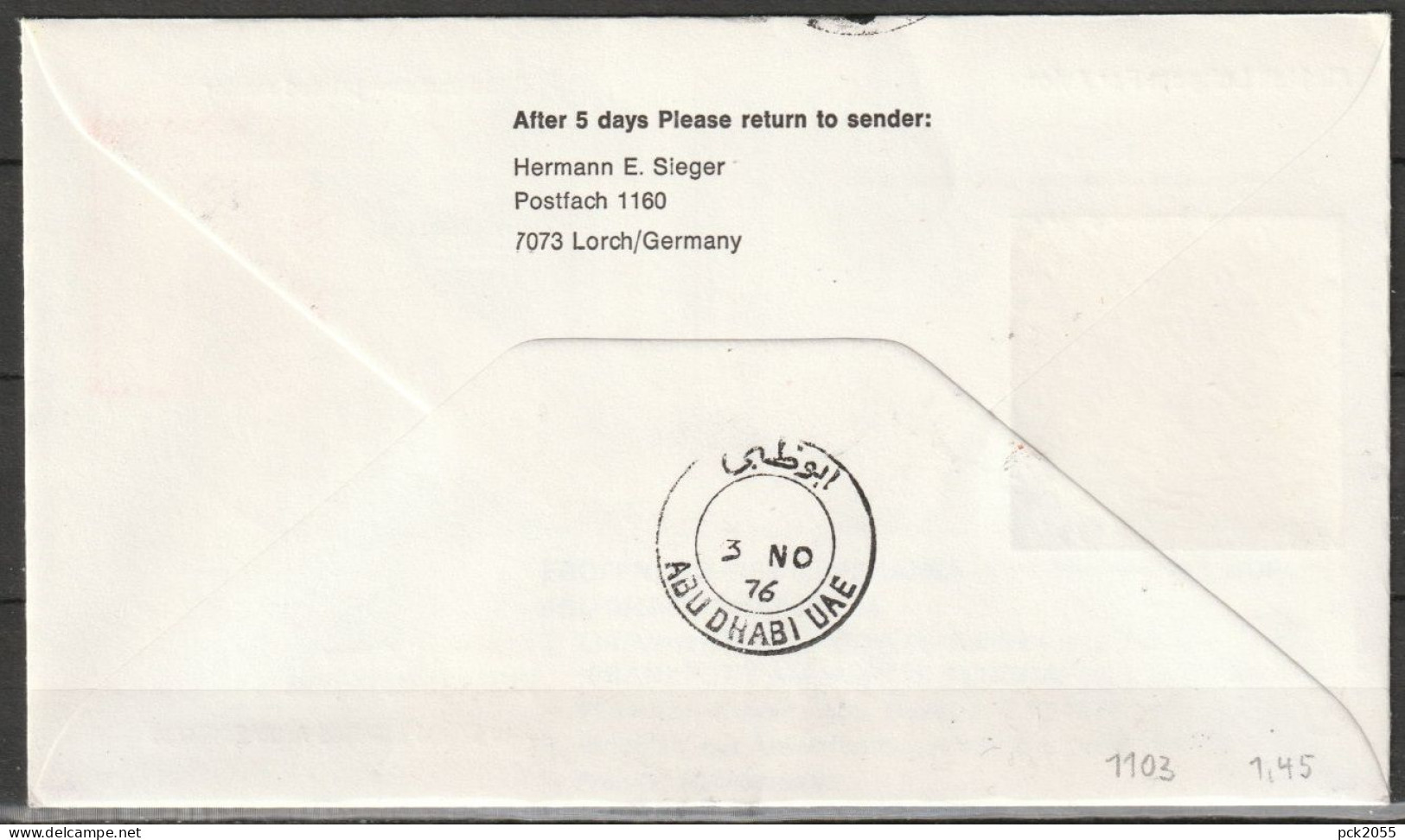 Flugpost/ Erstflug 1976 LH628 Mit Boeing 707 Frankfurt - Abu Dhabi 2.11.1976 Ankunftstempel 3.11.76 ( FP 207 ) - Erst- U. Sonderflugbriefe