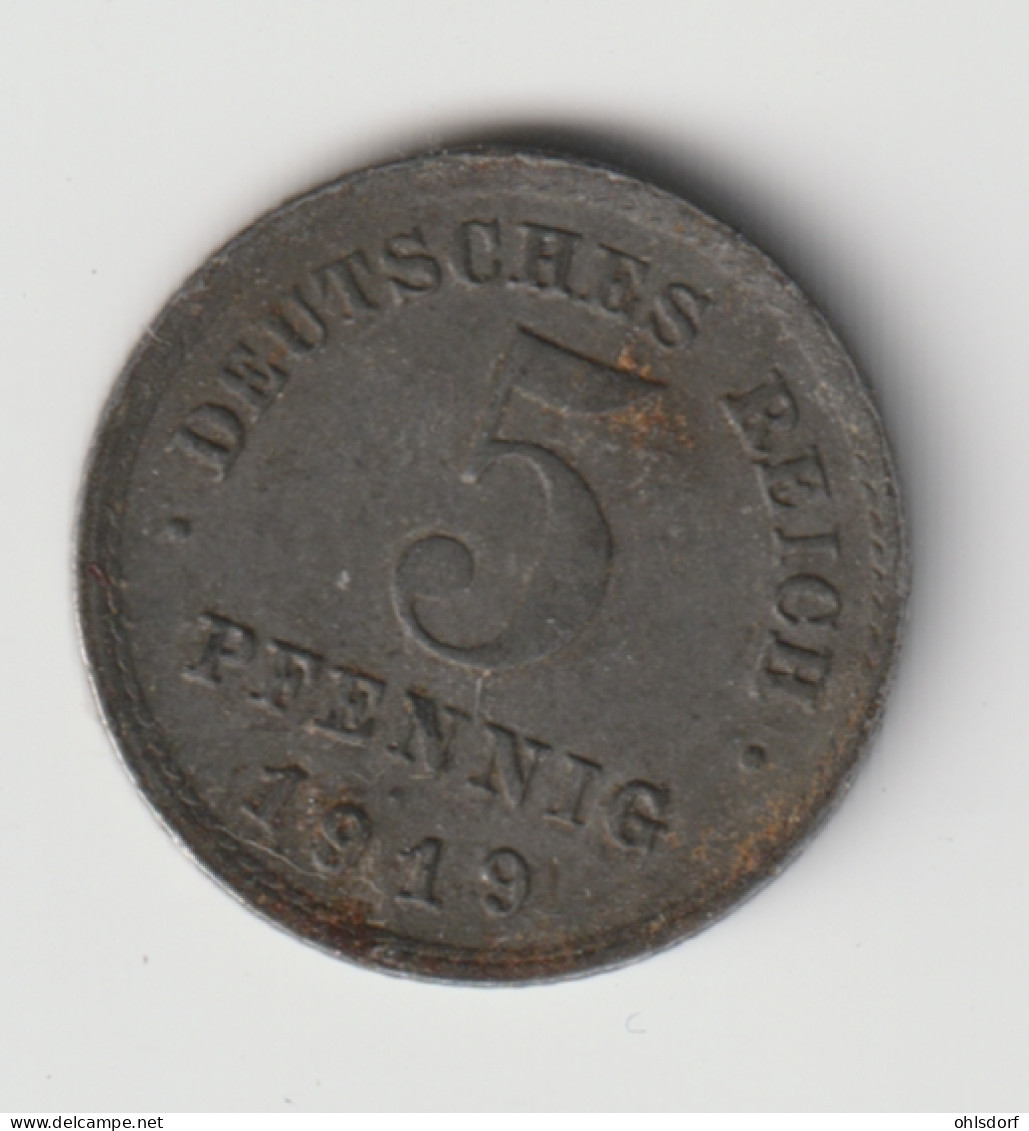 DEUTSCHES REICH 1919 E: 5 Pfennig, KM 19 - 5 Renten- & 5 Reichspfennig